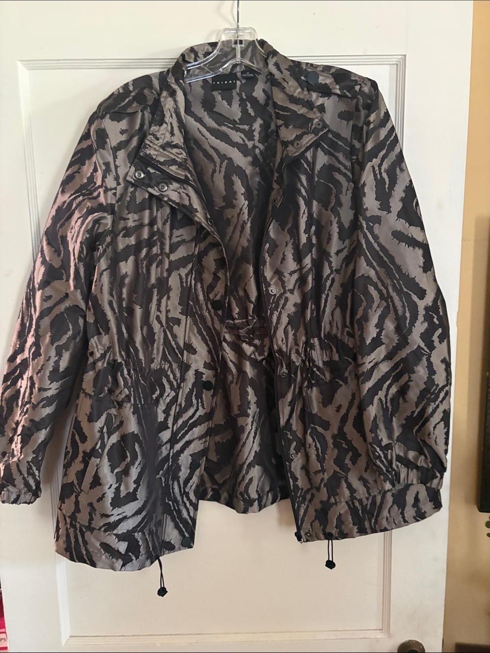 Tribal Taupe and Black Animal-Print Anorak Jacket